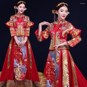 Vêtements ethniques Somptueux Style Chinois Robe De Mariée Rouge Phoenix Rétro Mariée Toast Festive Formelle Cheongsam Vintage À Manches Longues