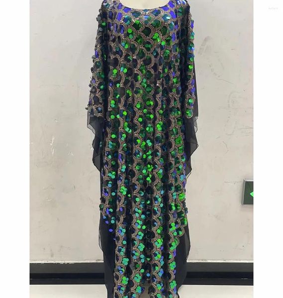 Vêtements ethniques Super Taille Buste Style Afrique Femmes Dashiki Abaya Tissus en mousseline de soie avec paillettes perles broderie robe longue en vrac gratuit