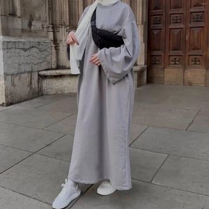 Etnische Kleding Sweatshirt Abaya Lange Jurk Vrouwen Moslim Dagelijkse Slijtage Effen Eenvoudige Islamitische Ramadan Dubai Turkije Casual Hijab Gewaad Outfits