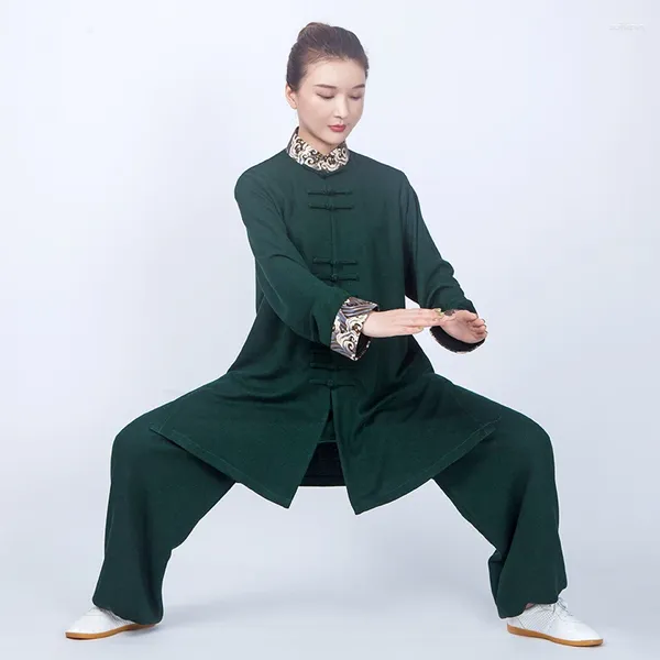 Vêtements ethniques Tai Ji Costume Femme Gold Velvet Long Chi Exercice Uniforme d'épaississement d'automne et d'hiver pour hommes