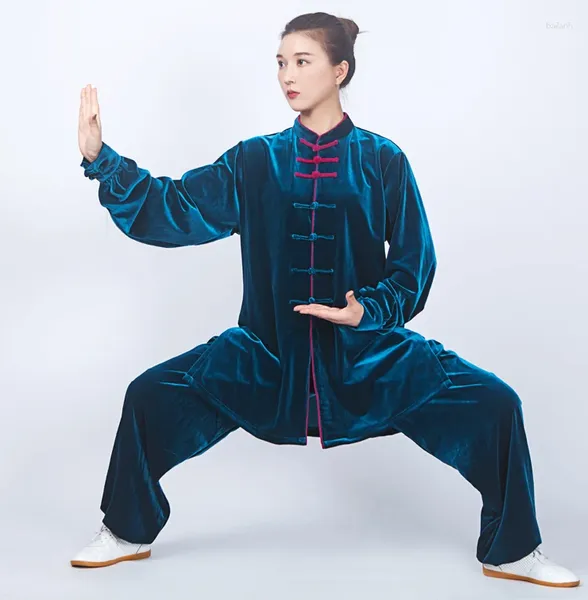 Vêtements ethniques Tai Ji Costume Femme Printemps et Automne Gold Velvet Chi Exercice Hiver Uniforme épaissi