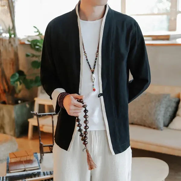 Vêtements ethniques Tang Costume Ancien Style chinois amélioré Ju Shi Coton Lin Manteau Rétro Zen-Robe