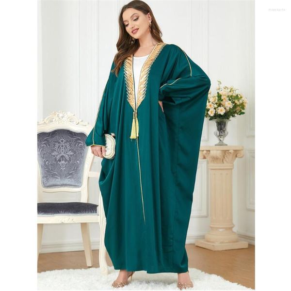 Ropa étnica Abaya con borlas para mujer, túnica árabe tradicional con frente abierto, vestido de noche para fiesta, caftán marroquí, Kimono musulmán Eid Ramadán