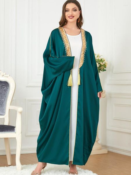 Vêtements ethniques Tassel Kaftan Open Abaya Femmes Sequins Appliques Batwing Muslim Kimono Cardigan Long Robe Maroc Dubai Abayas Green
