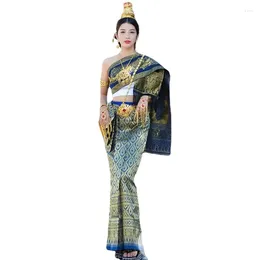 Etnische kleding Thailand Vintage traditionele damespak Tube Tops lange rok sjaal podiumprestatiestijl Thaise Dai-jurk