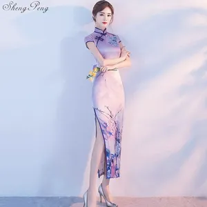 Vêtements ethniques Le 2024 Satin Cheongsam traditionnel chinois de haute qualité dames qipao à manches courtes nouveauté robe longue confortable