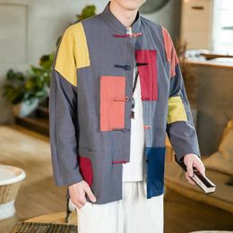 Vêtements ethniques La dernière couleur de conception patchwork Hanfu Coat Sinicisme Vintage Digle boucle Tang Tang Top Linen mendiant