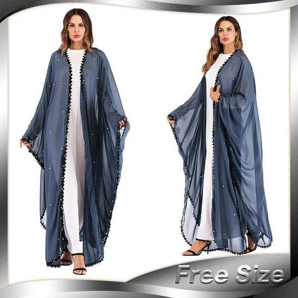Ropa étnica La nueva tendencia de la moda para mujeres musulmanas abiertos abaya dubai eid encaje ropa cosida con cuentas africana encaje islámico suelto abaya t240510
