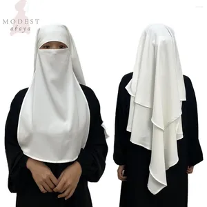 Etnische kleding Drie laag nida khimar met niqab strings front verstelbare islamitische lange stropdas terug boven het gebed Instant Hijab