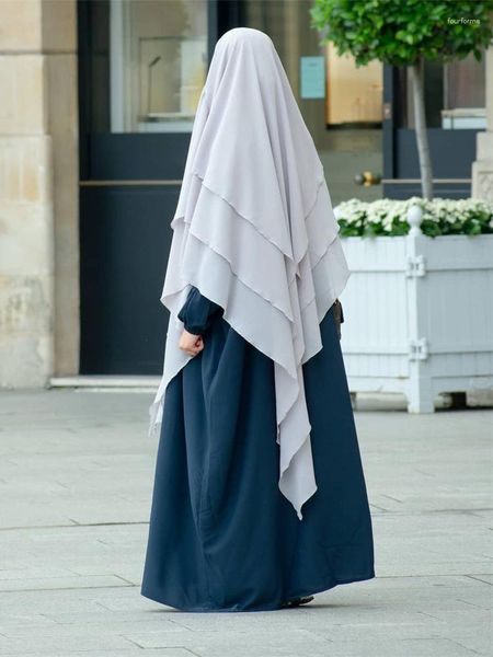 Vêtements ethniques Trois couches longues Khimar Hijab Femmes Musulman Ramadan Écharpe de prière aérienne Eid Abaya Hijabs Islam Tie Back Jilbab Djellaba