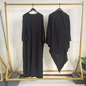 Vêtements ethniques Trois pièces Abaya Ensemble avec ceinture libre Hijab Jazz Crêpe Kimono sans manches sous la robe EID Ramadan Femmes musulmanes islamique