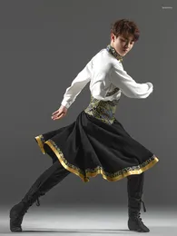 Ropa étnica Traje tibetano Hombres adultos Danza Rendimiento Minoría Escenario Arte Examen Práctica Conjunto