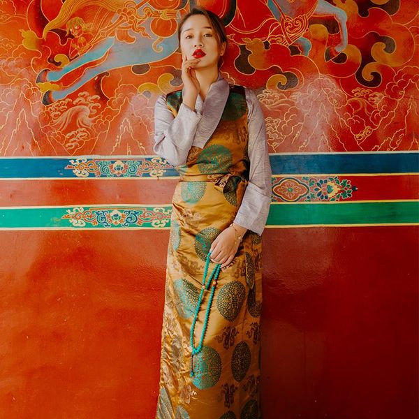 Vêtements ethniques Robe tibétaine pour femmes Rétro Tibet Vêtements Tibetische Kleidung Ensemble deux pièces Traditionnel Oriental ClothingEthnic