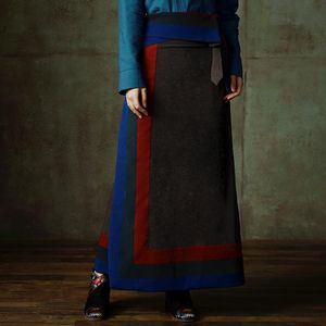 Vêtements ethniques jupe tibétaine pour femmes chinois Tibet robe traditionnelle bloc de couleur Patchwork rétro Wrap vêtements ethniques