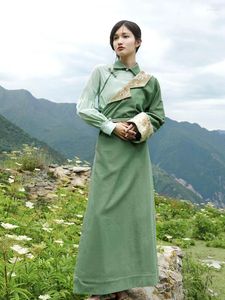 Etnische kleding Tibetaanse damesjas groen Verbeterde nationale stijl Top Tibet Travel Pography Lente en zomer Dun