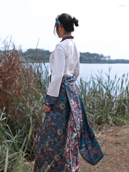 Vêtements ethniques Tibétain Femmes Chemise d'été Jupe Style Wrap