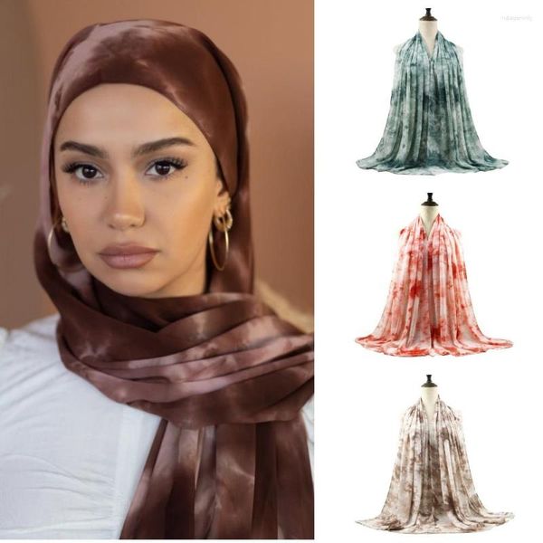 Ropa étnica Tie Dye Hijab para mujer Bubble gasa musulmán velo estampado suave Musulman Femme chal Maxi Wrap mujeres Premium turbante largo