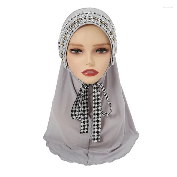 Ropa étnica Tie Front Instant Muslim Mujer Hijab Hecho a mano Rhinestone Head Cover Caps Deportes Pinless Mujer Turbante Fácil de usar