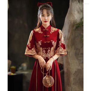 Vêtements ethniques Toast Vêtements Cheongsam de mariée Robe de fiançailles de mariage de style chinois 5XL Costume Xiuhe Long Mandarin Collar