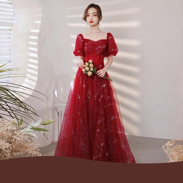 Vêtements ethniques Toast Dress 2023 Winter Wine Red Long Engagement Wedding Annual Meeting Performance Host