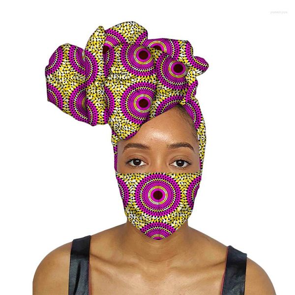 Ropa étnica Tradicional Africano Headwrap Mujeres Cera Tela Headtie Bufanda Turbante Conjunto con protección de imagen a juego H031