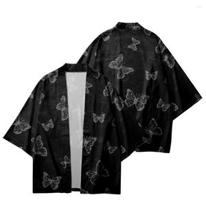 Vêtements ethniques Traditionnel Papillon Imprimé Noir Japonais Kimono Beach Shorts Été Couple Hommes Femmes Yukata Chemise Haori Cardigan Cosplay