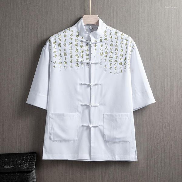 Ropa étnica Carácter chino tradicional Retro Hanfu Tops Camisas Hombres Tai Chi Kungfu Ropa Tang Traje Moda oriental Cheongsam Qipao