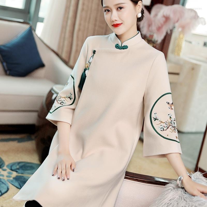 Ethnic Clothing Traditional Chinese Dress Qipao Hanfu Qi Pao Women Retro Long Sleeve Vintage Embroidery Elegant Year Cheongsam 31361