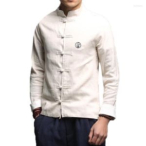 Vêtements ethniques Traditionnel chinois pour hommes Vintage manches longues chemises en lin Tang costume Hanfu Chine style haut année vêtements
