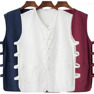 Vêtements ethniques Chinois traditionnel pour hommes Top Vest Tang Costume Coton Lin Solide Sans manches Chine Style Chemise de mode Plus M-4XL