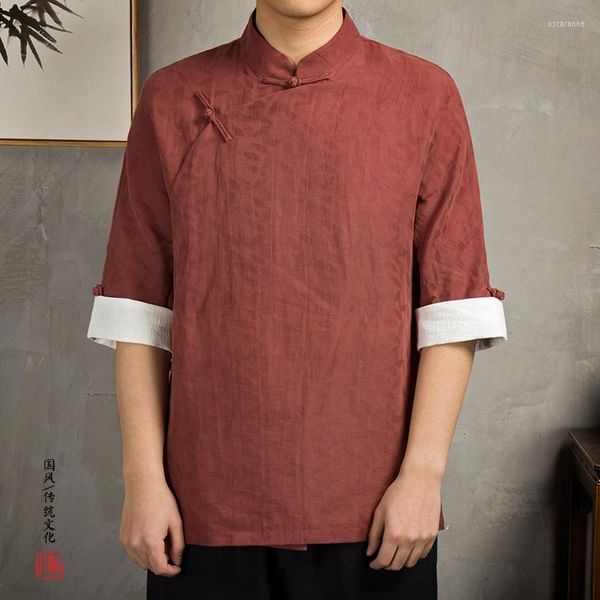 Ropa étnica tradicional china para hombres, camisa con cuello mandarín, blusa, traje de Wushu, Tops de China