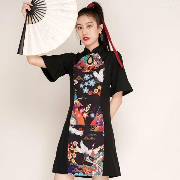 Vêtements ethniques Traditionnel chinois Hanfu Qi Pao Femmes Rétro Cheongsam Fille Été Style Vintage Imprimé Parti Qipao Robe FF3041