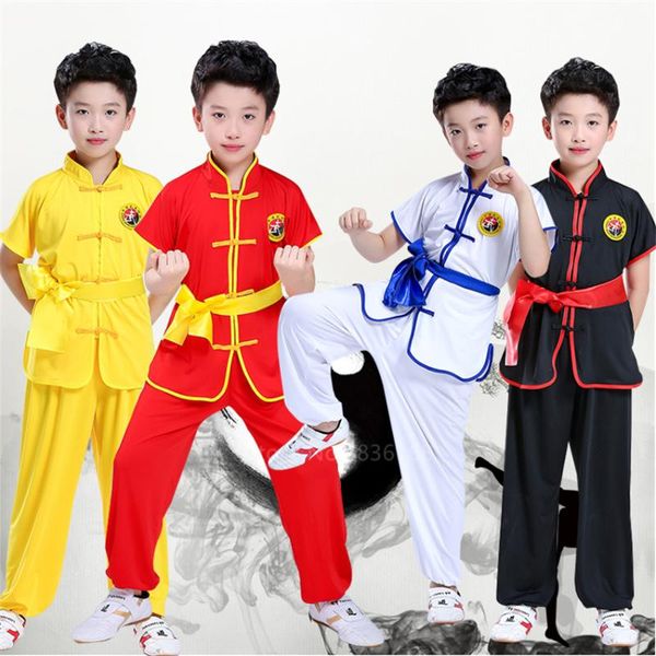 Ropa étnica Niños chinos tradicionales Kungfu Wushu Tai Chi Uniforme Shaolin Artes marciales Etapa Rendimiento Chica Niño Disfraces