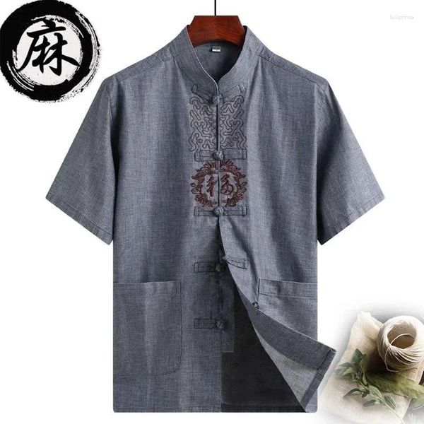 Vêtements ethniques chemises chinoises traditionnelles Rétro lin décontracté en lin à manches courtes