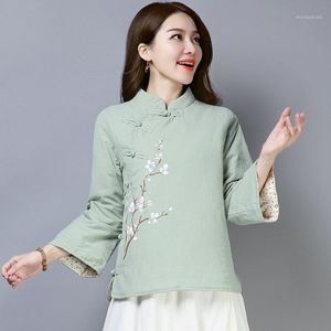 Ropa étnica estilo chino tradicional mujeres abrigos cálidos de algodón Hanfu Retro chaqueta Tang traje Oriental acolchado Cheongsam Top 31376