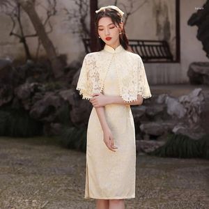 Vêtements ethniques Style chinois traditionnel Qipao avec châle 2pcs cheongsam robe de soirée