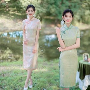 Vêtements ethniques Style chinois traditionnel à manches courtes Qipao robe femmes mince longue haute fendue Cheongsam Vestidos asiatique