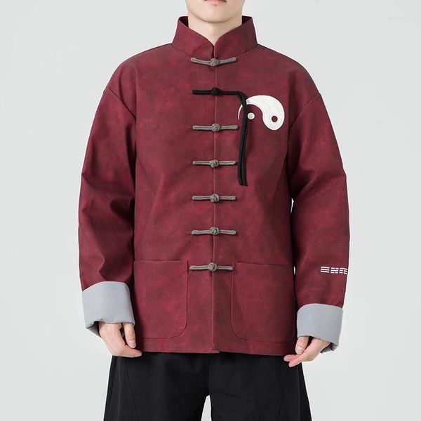 Vêtements ethniques Style chinois traditionnel Tai Chi Broderie Col montant Hanfu Veste Automne Hiver Épais Vintage Plateau Bouton Manteau