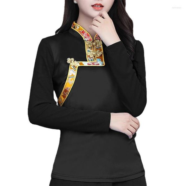 Ropa étnica Estilo chino tradicional Top Manga larga Primavera Otoño Ropa tibetana Mujer Blusa Camisa Tíbet