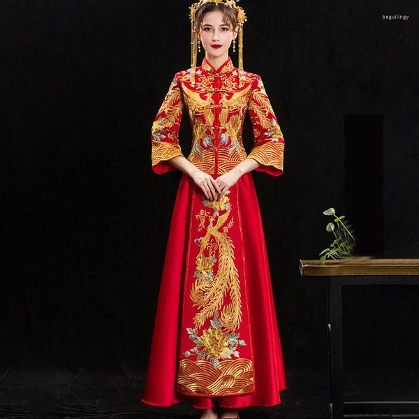 Ropa étnica vestido de novia chino tradicional con bordado de Fénix rojo Xiuhe exquisito Qipao para mujeres Vintage Tang Suit Toast