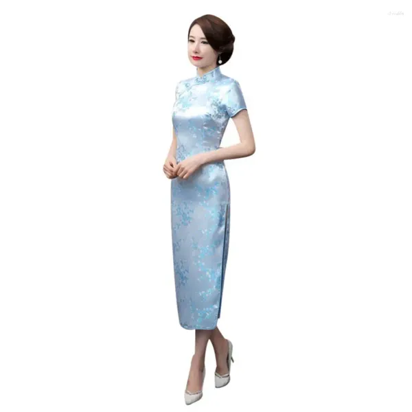 Ropa étnica Tradicional Chino Mujeres Largo Cheongsam Dama de honor Vestido de noche de manga corta