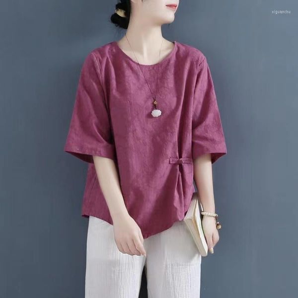 Vêtements ethniques femmes chinoises traditionnelles été Tang Hanfu printemps automne chemise Blouse à manches courtes haut Vintage T-shirt Service
