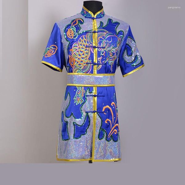 Ropa étnica tradicional china china lentejuel tai chi uniforme kungfu trajes de actuación de escena