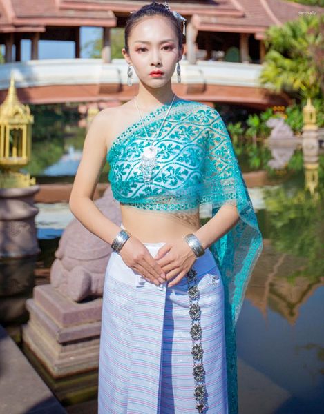 Vêtements ethniques Traditionnel pour les femmes Style d'Asie du Sud-Est Ahom Shan Dai Custuome Summer Ladies Top Jupe Ensembles Vêtements Robe thaïlandaise