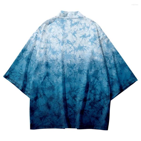 Ropa étnica tradicional gradiente tie-dye impresión kimono japonés mujeres hombres playa cardigan yukata cosplay haori asiático