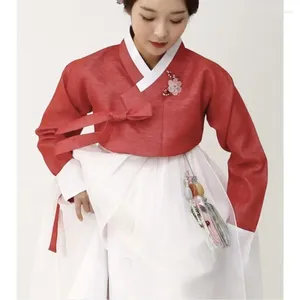 Vêtements ethniques traditionnels robe de mariée Hanbok rouge blanc