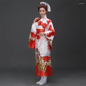 Vêtements ethniques Kimono japonais traditionnel Vêtements Yukata rouges avec Obi Halloween Cosplay Robe pour femme