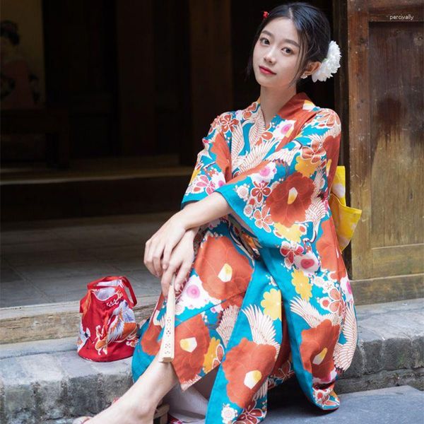 Ropa étnica tradicional japonés kimono vestido vintage mujeres yukata kimonos albornoz vestido elegante geisha cosplay disfraces dulce fiesta