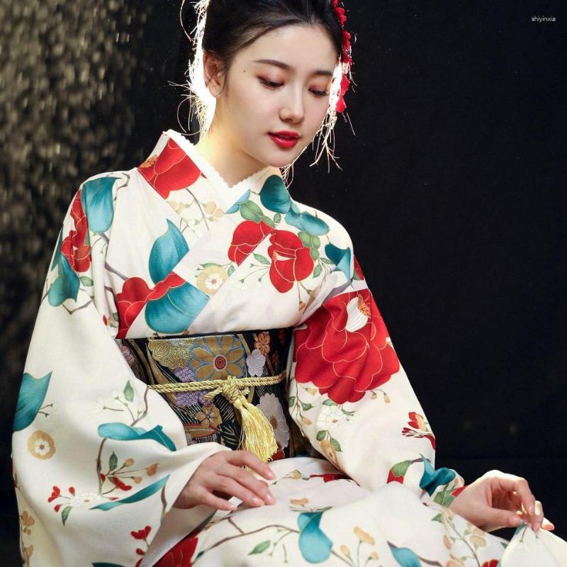 Etnik Giyim Geleneksel Japon Kimono Kadın Yukata Elbise Uzun Robe Pogerya Elbisesi Cosplay Kostüm Çiçek Baskıları Vintage