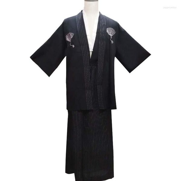 Ropa étnica tradicional japonesa para hombre Kimono Vingate Samurai bata Cosplay rendimiento masculino Kimonos negros Yukata ropa asiática